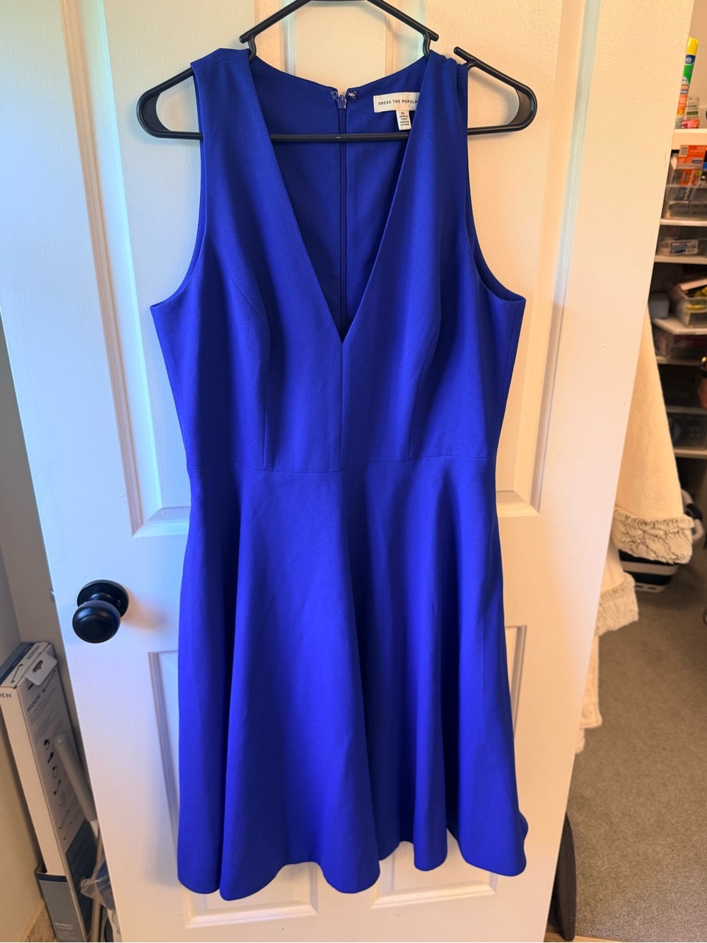 Dress The Population Blair XL Deep V Neck Royal Blue Fit & Flare Dress
